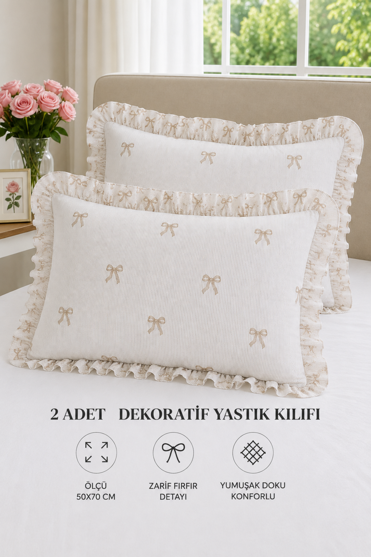 2’li Pamuklu fırfırlı yastık kılıfı 50x70 cm