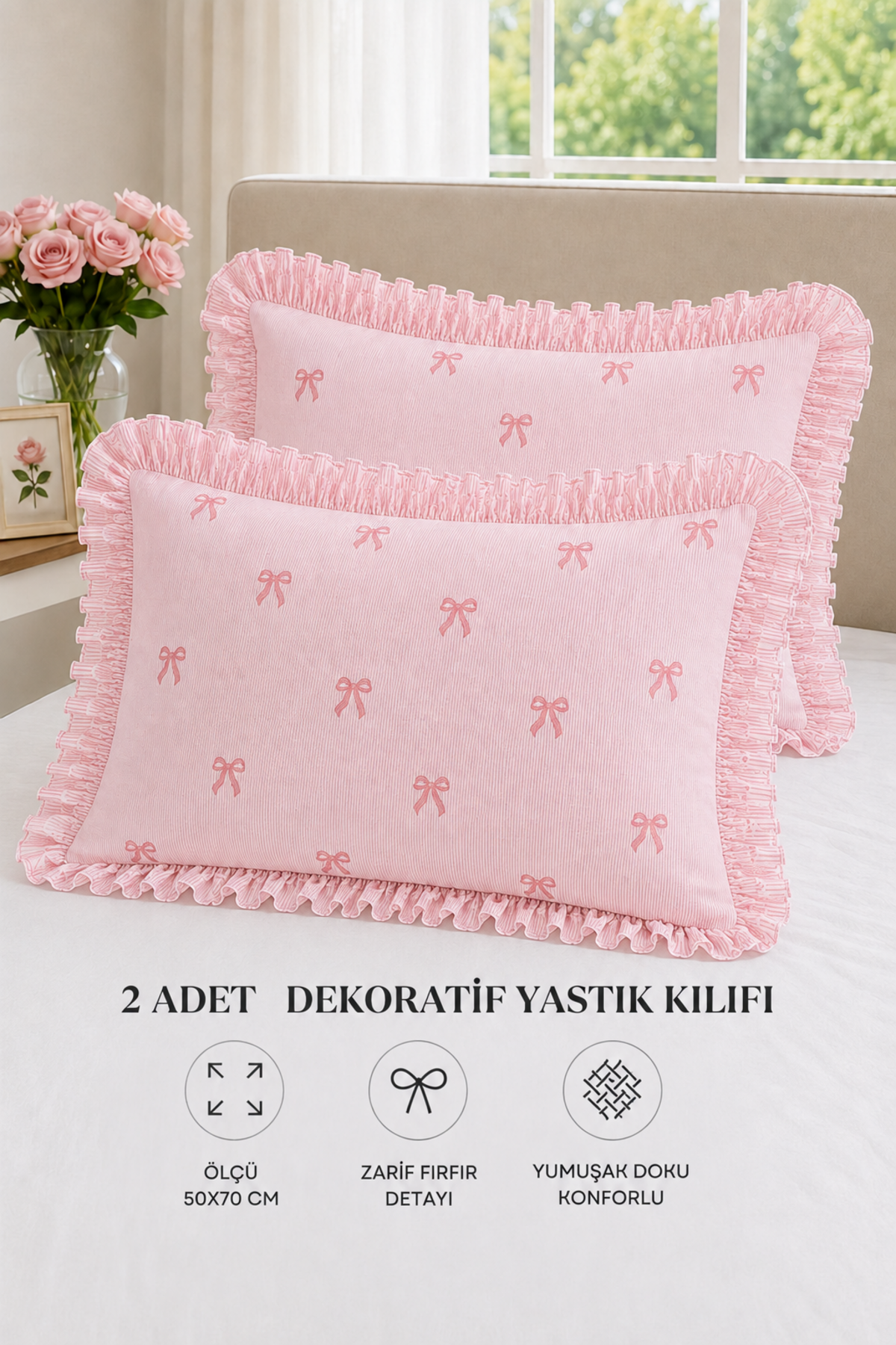 2’li Pamuklu fırfırlı yastık kılıfı 50x70 cm