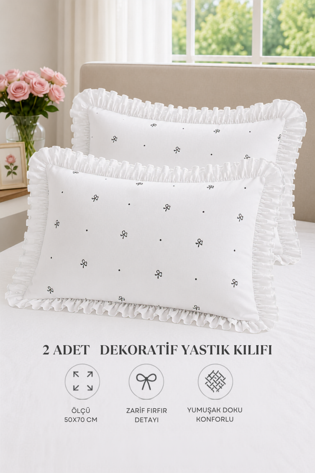 2’li Pamuklu fırfırlı yastık kılıfı 50x70 cm
