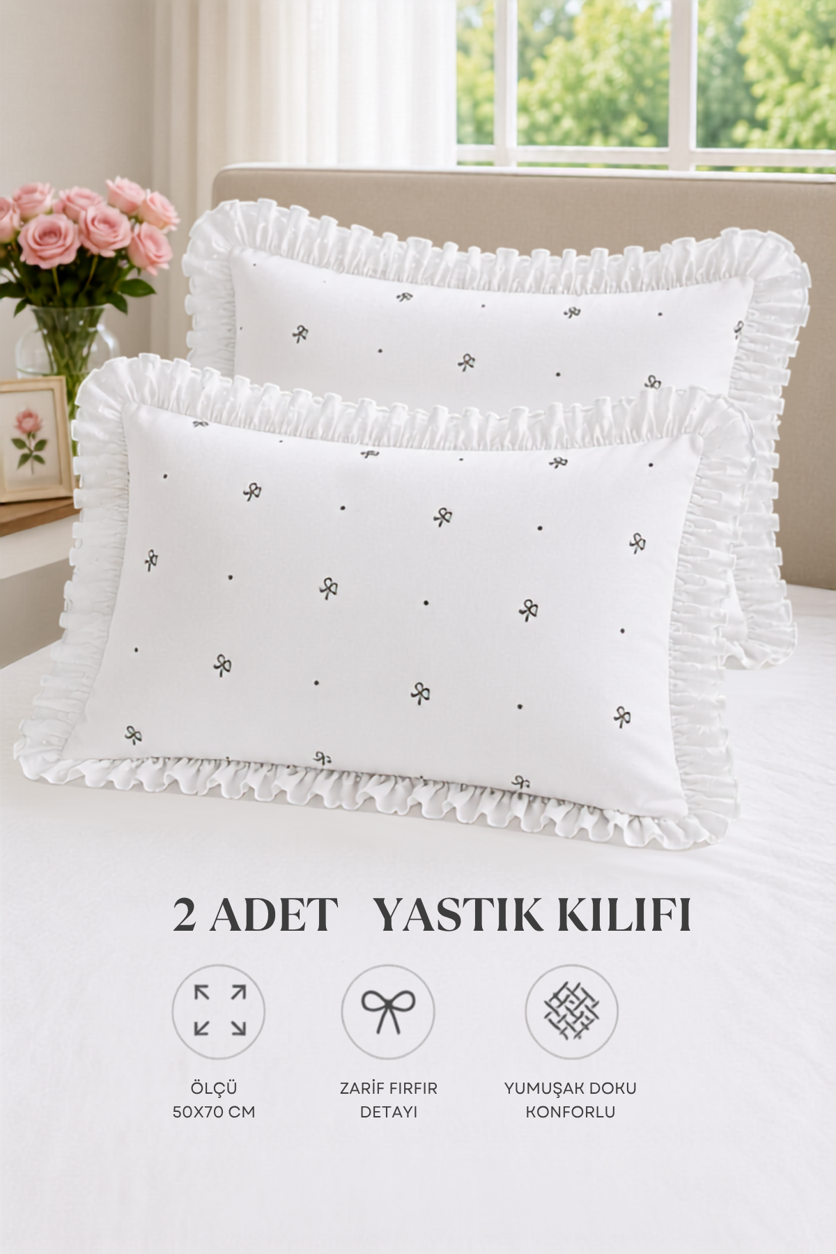 2’li Pamuklu fırfırlı yastık kılıfı 50x70 cm