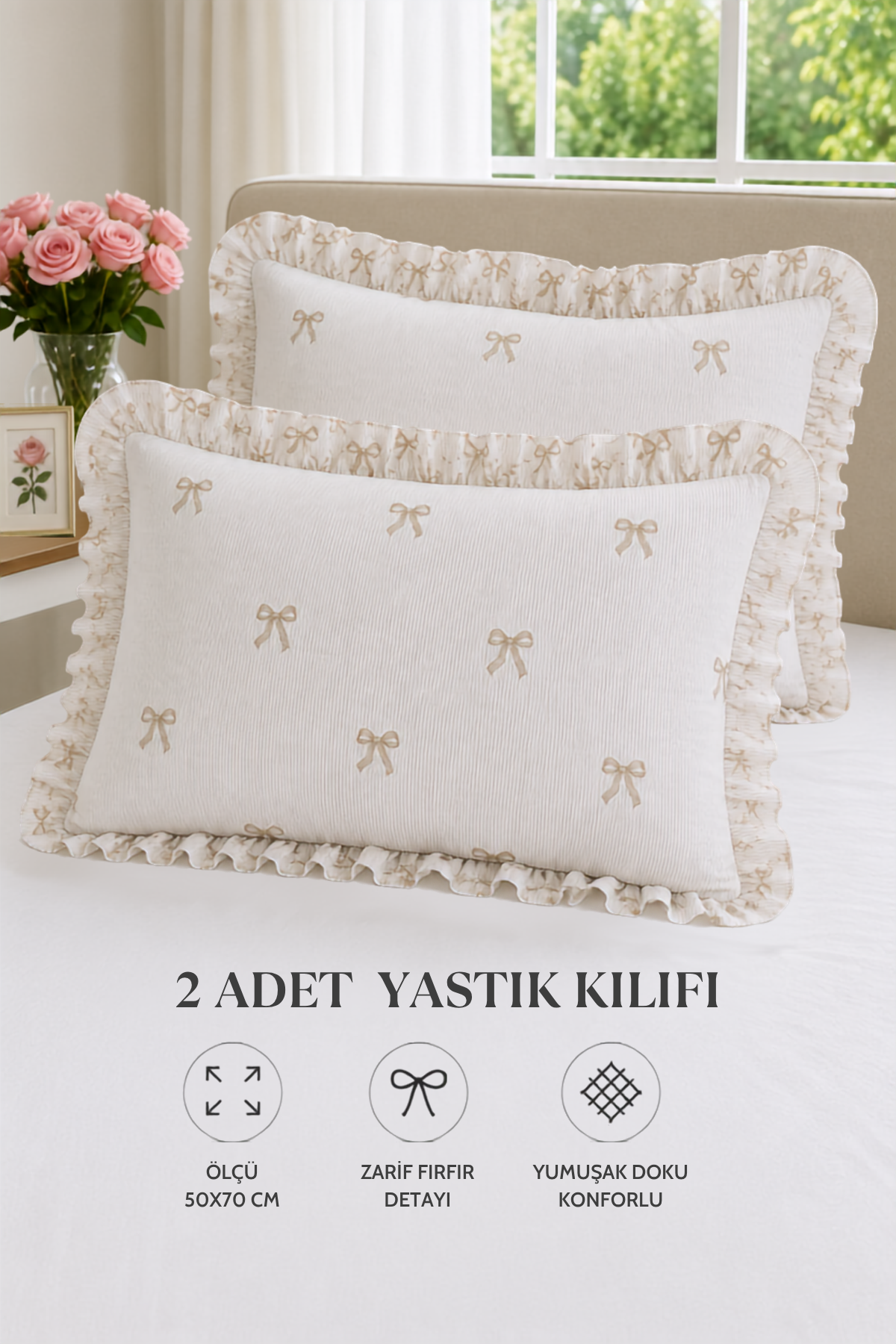 2’li Pamuklu fırfırlı yastık kılıfı 50x70 cm