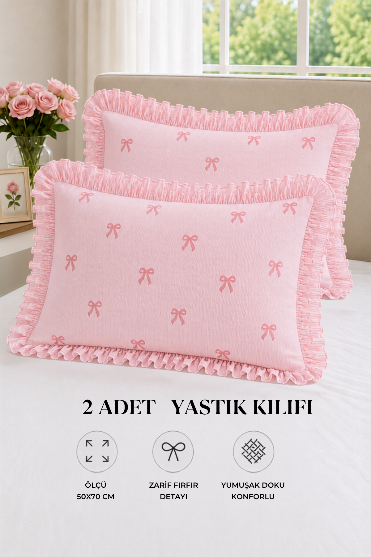 2’li Pamuklu fırfırlı yastık kılıfı 50x70 cm