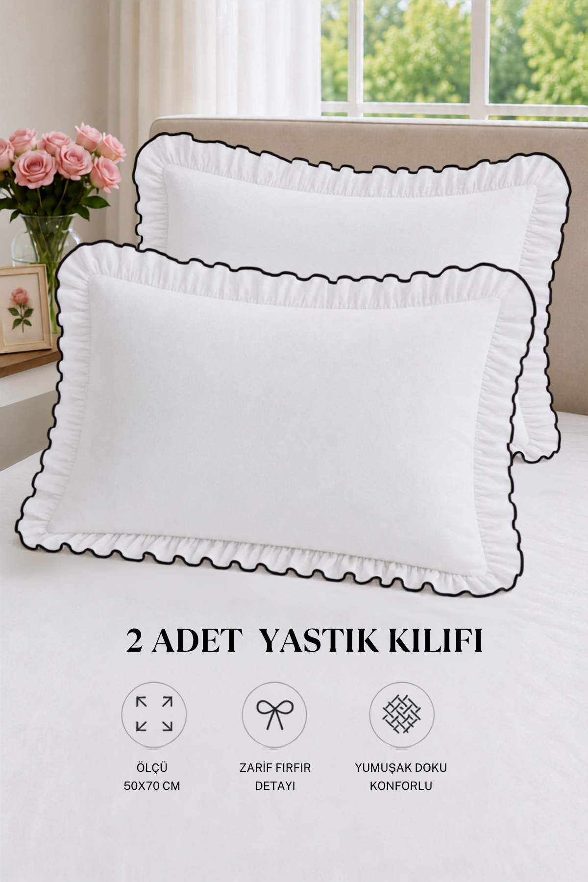 2’li Pamuklu fırfırlı yastık kılıfı 50x70 cm