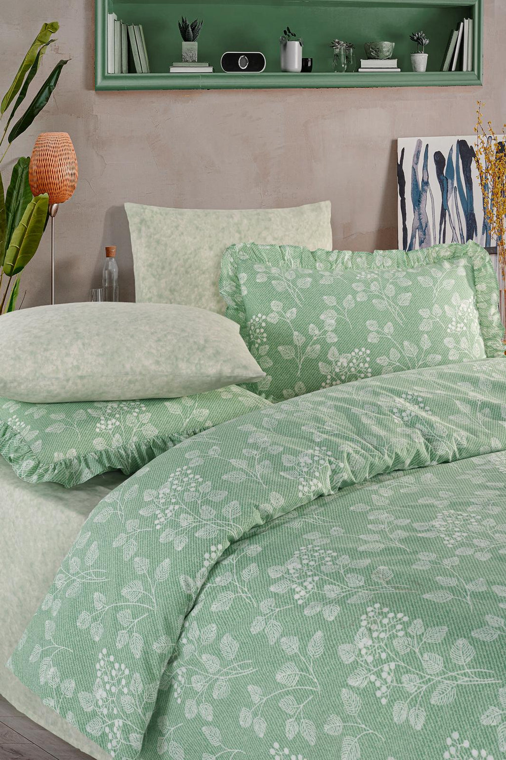 Flora %100 Pamuk Çift Kişilik  Nevresim Seti- Mint Yeşili