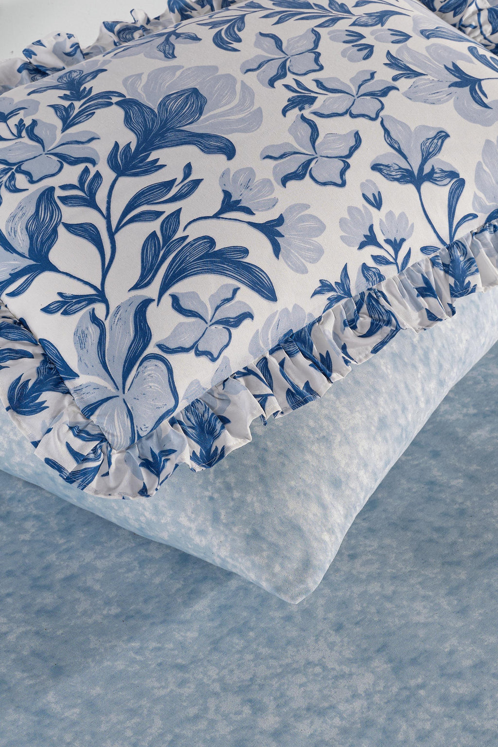 Majolica %100 Pamuk Çift Kişilik Fırfırlı Nevresim seti - Mavi